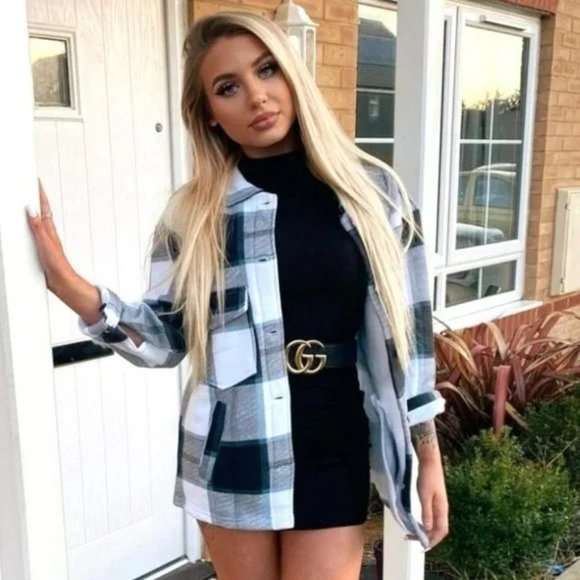Tops - Black Plaid Check Long Sleeve Loose Fit Shacket Shirt Jacket